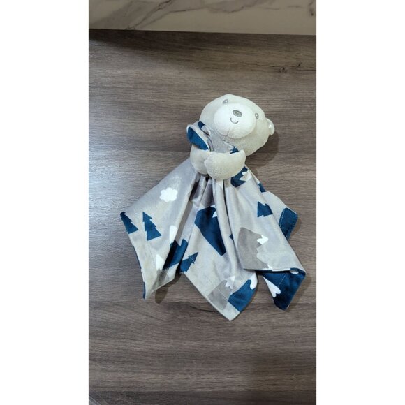 Baby Essentials Plush Bear Lovey Security Blanket 14x14" Gray & Blue With Mounta - Picture 5 of 7